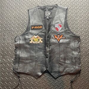 Black Leather Vest with Patches